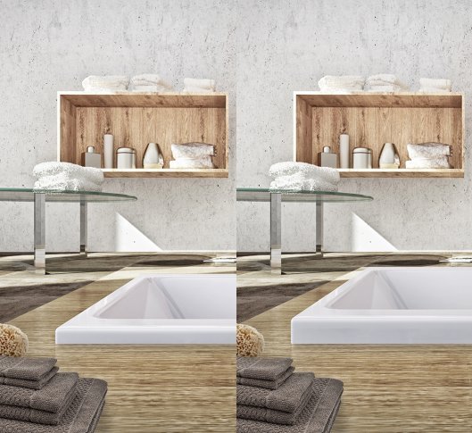 Edge height comparison for KUBIC NEO and KUBIC NEO SLIM bathtubs